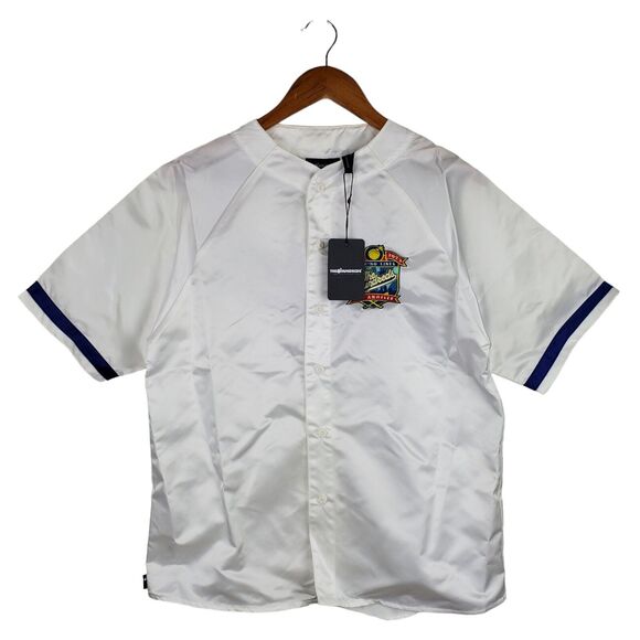 The Hundreds Drawing Lines Los Angeles White Satin Jock Baseball Jersey Sz S - Picture 1 of 8